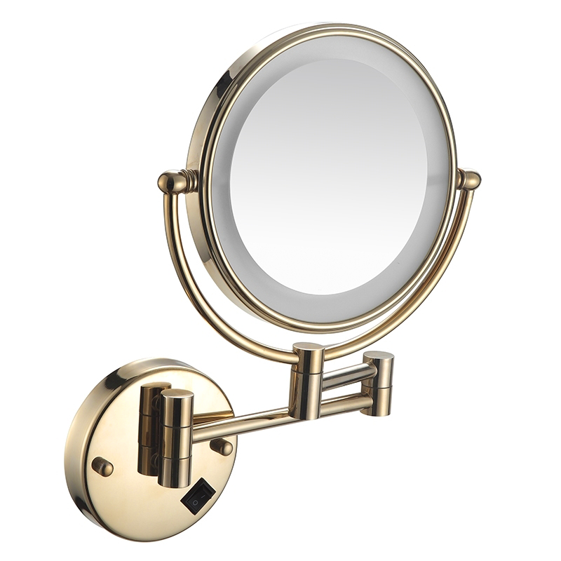 Gold Beauty Make up Round Makeup Bathroom in Wall LED Vanity Smart Mirror With Lights