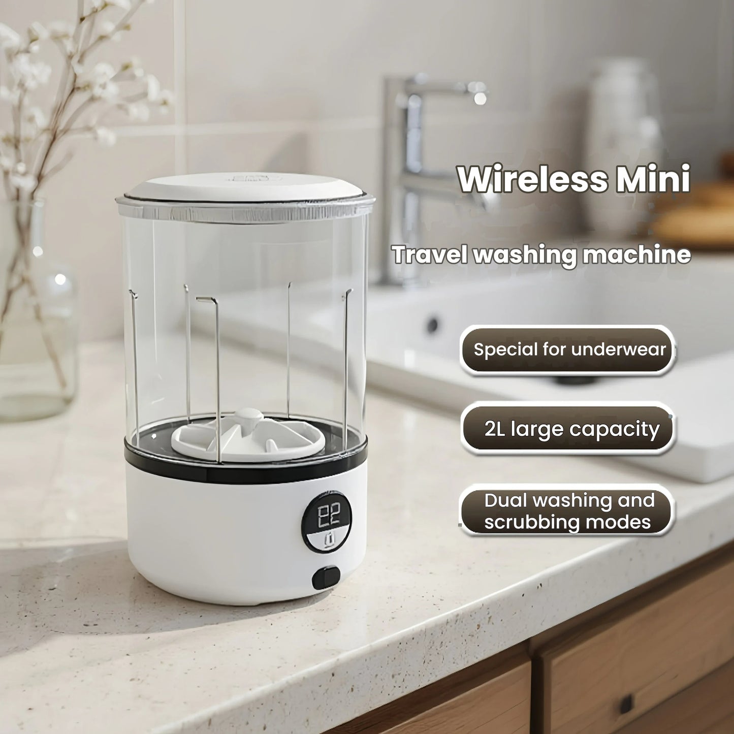 Rechargeable Semi-Automatic Mini All-In-One Washer/Dryer Portable USB Powered Underwear Washing Machine