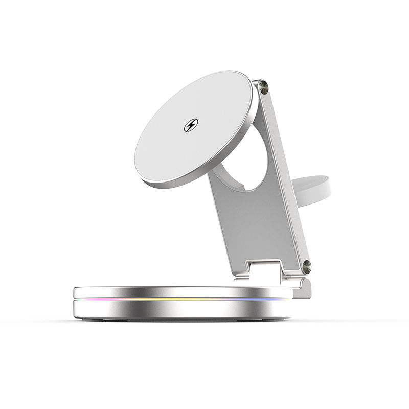 New All-metal Wireless Charger 15W 3-in-1 Folding Mobile Phone Stand Desktop Adjustable Mobile Phone Wireless Charger