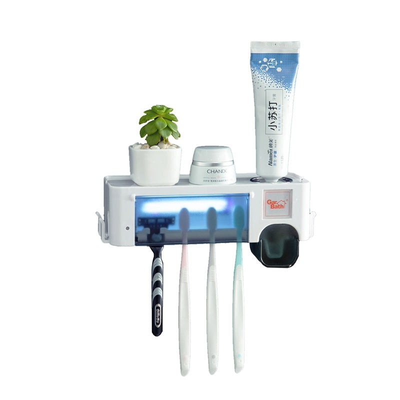 Automatic Toothpaste Dispenser Squeezer Wall Mount and Anti-dust Toothbrush Holder with Sterilization Function