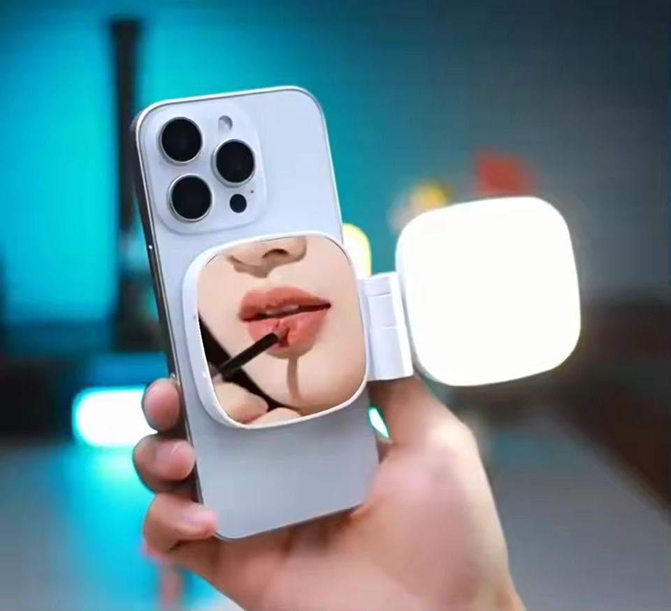 Portable Rechargeable LED Fill Light Mirror Adjustable Brightness with Magnetic Phone Holder Photographic Lighting