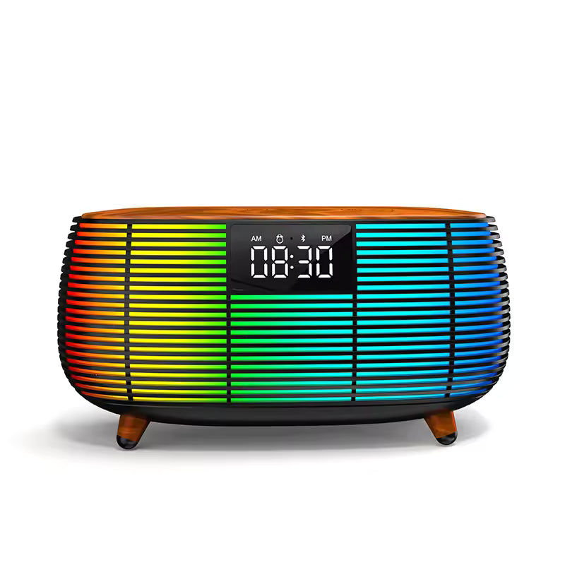 Mini Wireless RGB LED Audio Speaker with Clock for 5.3 IP65 Waterproof Voice Control USB Rechargeable Battery