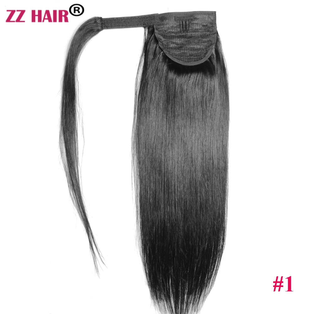 ZZHAIR 100% Human Hair Extensions 16"-26" Magic Wrap Around Ponytail 140g Clip In Machine Made Remy Horsetail Stragiht