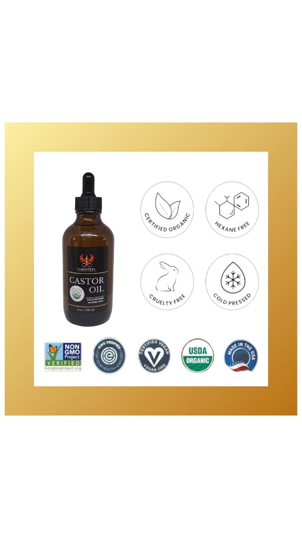 LUKSTEEL Organic Cold Pressed Castor Oil – 2 oz (60 ml)