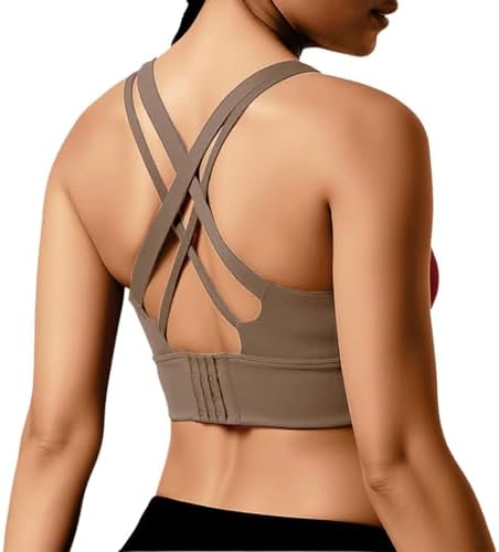 Women Medium to High Impact Sports Bra, Cross-Back Strappy Workout Crop Top with Pads, No Bounce Support for Running, Yoga, Gym