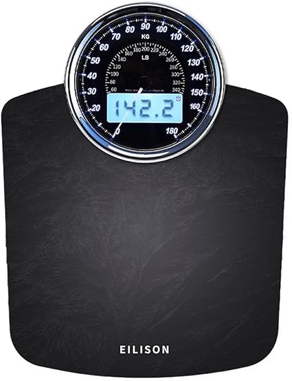 EILISON Highly Advance 2-in-1 Digital & Analog Weighing Scale for Body Weight-400lbs, 4 High Precison GX Sensor Accurate, Thick Tempered Glass, Extra Large Display (Grey)