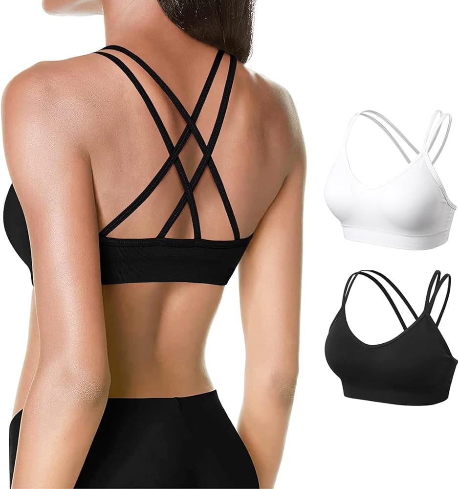 Women's Cross Back Padded Sports Bra, 4-Way Stretch Workout Crop Top, No Bounce Medium Impact Support for Running Yoga Gym