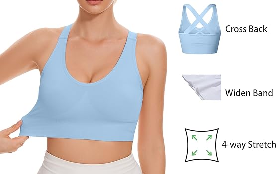 Women's Cross Back Padded Sports Bra, 4-Way Stretch Workout Crop Top, No Bounce Medium Impact Support for Running Yoga Gym