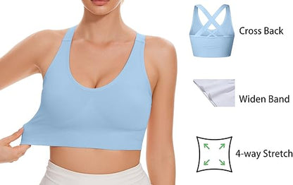 Women's Cross Back Padded Sports Bra, 4-Way Stretch Workout Crop Top, No Bounce Medium Impact Support for Running Yoga Gym