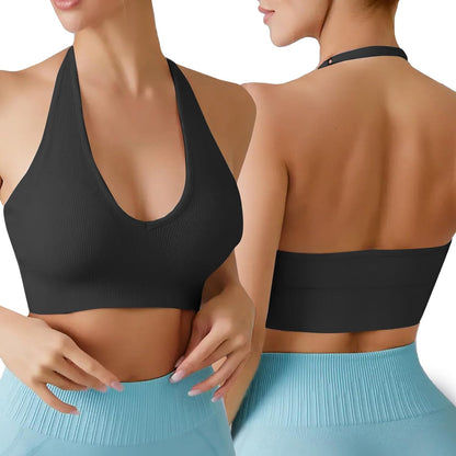 High Impact Running Sports Bra, Breathable Halter Neck & Beautiful Back, Seamless Yoga Fitness Crop Top