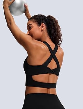 Women's Cross Back Padded Sports Bra, 4-Way Stretch Workout Crop Top, No Bounce Medium Impact Support for Running Yoga Gym
