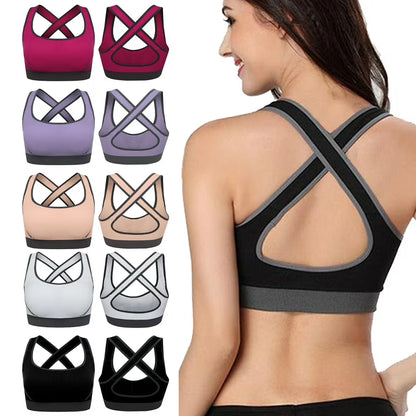 High Neck Cross Back Sports Bra for Women, Padded Yoga Bra with Wide Straps, Medium Support for Pilates, Running, Training & Gym
