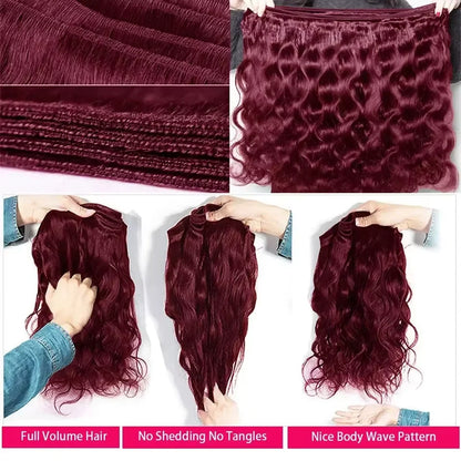 99j Burgundy Body Wave Bundles Human Hair Colored Wine Red 3 4 Bundles Unprocessed Raw Real Human Hair Extensions Bundles Deals