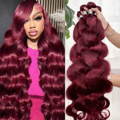 99j Burgundy Body Wave Bundles Human Hair Colored Wine Red 3 4 Bundles Unprocessed Raw Real Human Hair Extensions Bundles Deals