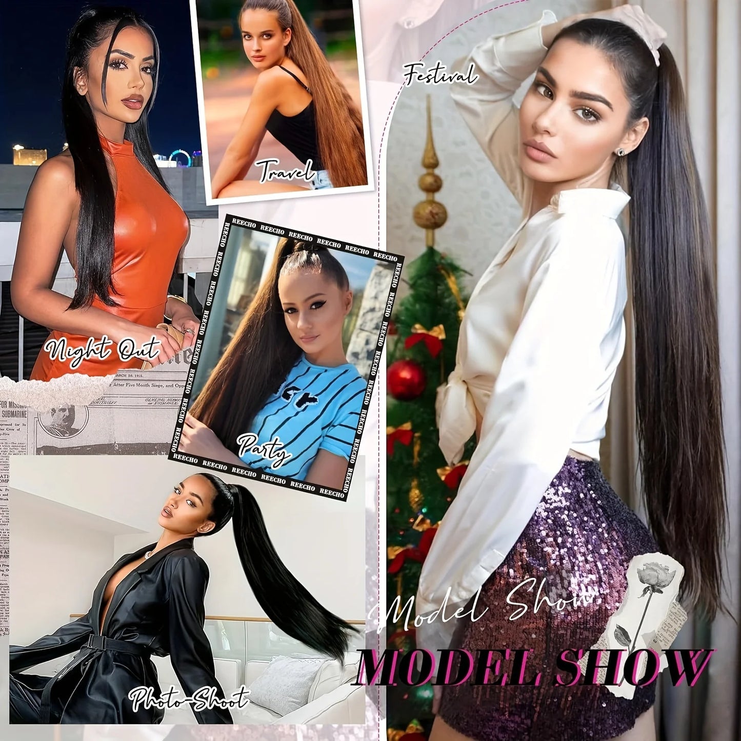 Straight Ponytail Human Hair Extensions With Clip In Drawstring Ponytail Straight Brazilian Ponytail For Women Natural Black #1B