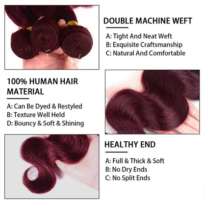 99j Burgundy Body Wave Bundles Human Hair Colored Wine Red 3 4 Bundles Unprocessed Raw Real Human Hair Extensions Bundles Deals