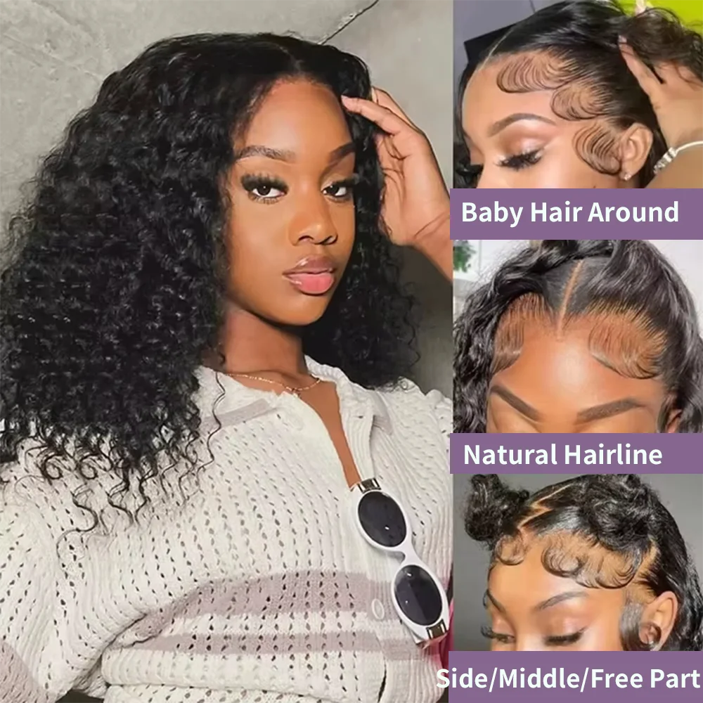 Curly Short Bob Wig Human Hair Deep Wave Glueless Wear And Go 13X6 Hd Lace Front Water Curls Human Hair Lace Frontal Vietnamese
