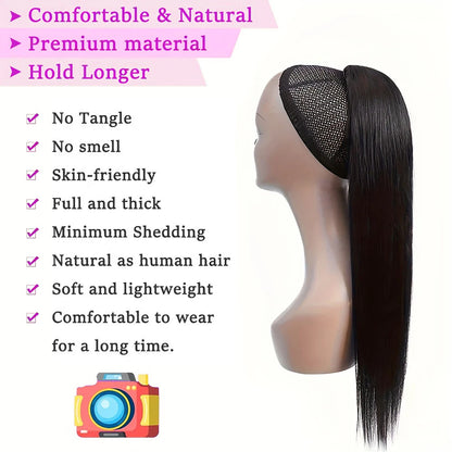 Straight Ponytail Human Hair Extensions With Clip In Drawstring Ponytail Straight Brazilian Ponytail For Women Natural Black #1B