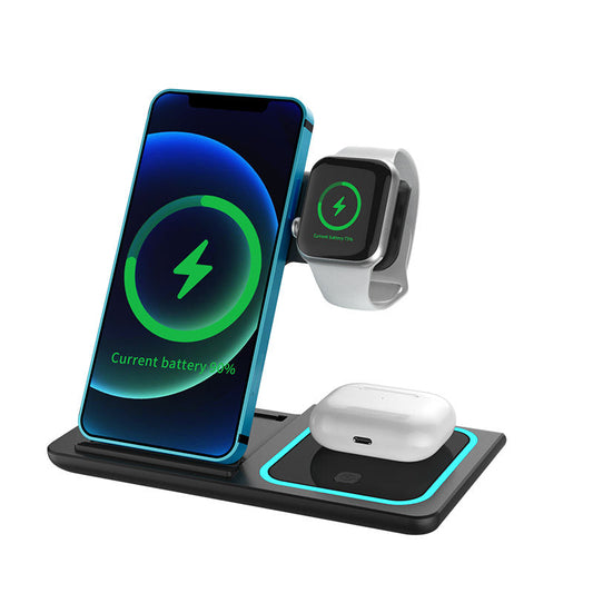 3 in 1 Magnetic Wireless Charger Stand Wireless Charging Station for iPhone for Watch Airpods Wireless Charging Dock with Light
