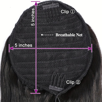 Straight Ponytail Human Hair Extensions With Clip In Drawstring Ponytail Straight Brazilian Ponytail For Women Natural Black #1B