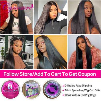 Cynosure 13X4/13X6 HD Transparent Lace Front Human Hair Wigs for Women Pre Plucked Remy Brazilian Straight Lace Frontal Wig