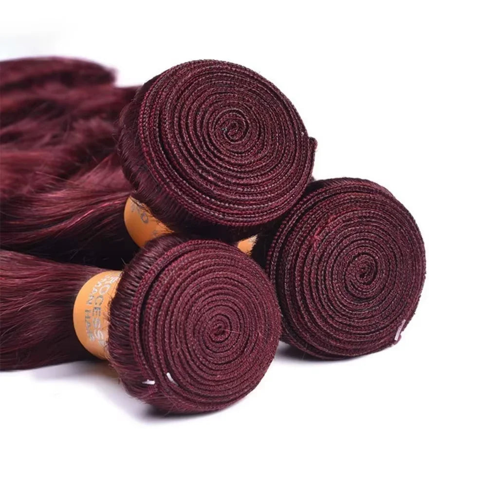99j Burgundy Body Wave Bundles Human Hair Colored Wine Red 3 4 Bundles Unprocessed Raw Real Human Hair Extensions Bundles Deals