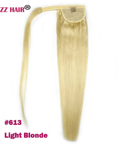 ZZHAIR 100% Human Hair Extensions 16"-26" Magic Wrap Around Ponytail 140g Clip In  Machine Made Remy Horsetail Stragiht