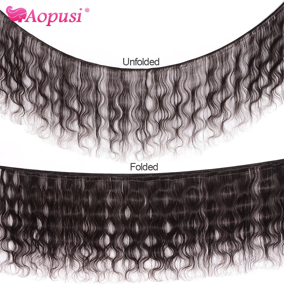 Aopusi Body Wave Bundles With Closure Brazilian Human Hair Weave Bundles With Closure Hair Extension 3/4 Bundles With Closure