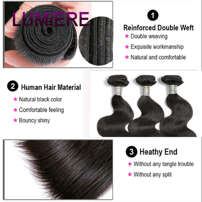 28 32" Body Wave Human Hair Bundle with Closure Frontal HD Transparent Lace Closure And Bundle 100% Virgin Human Hair Extension