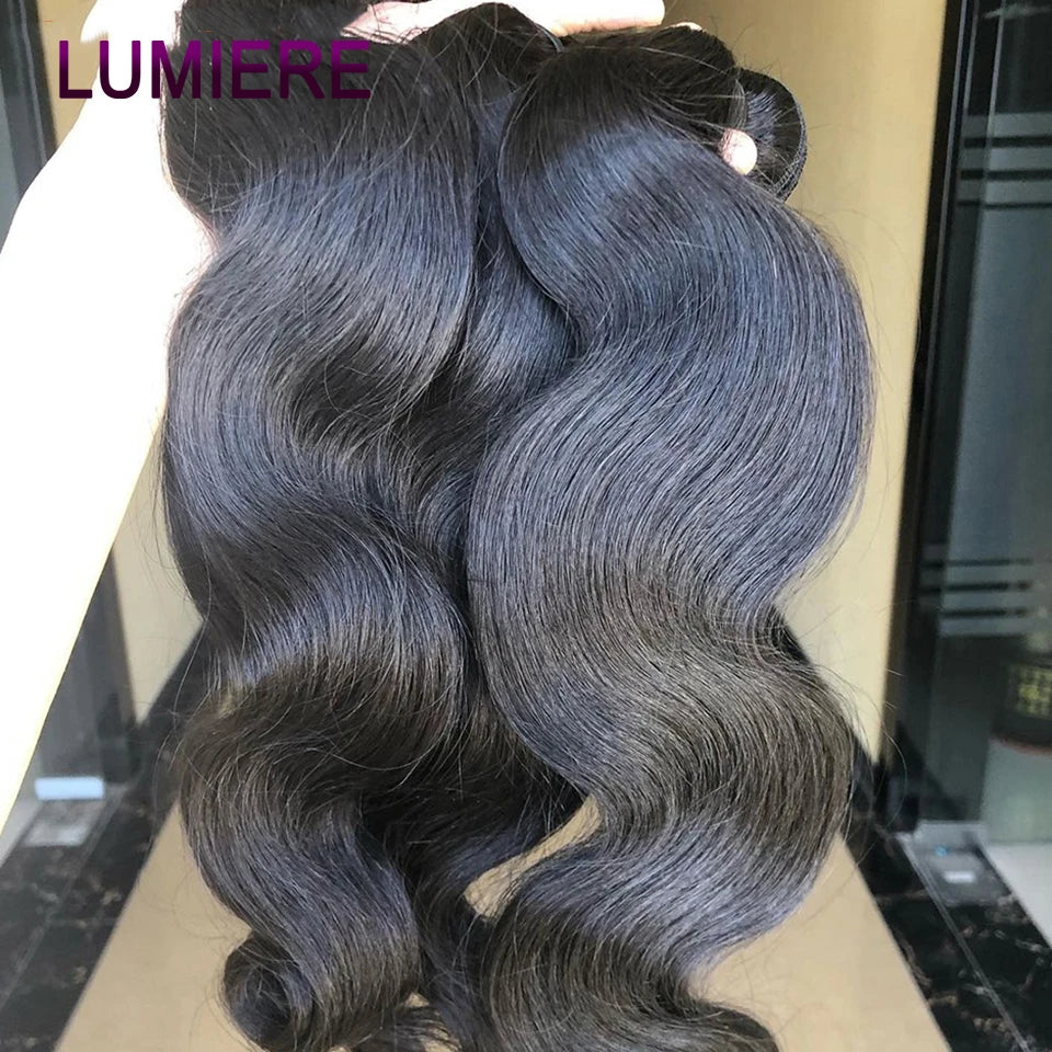 28 32" Body Wave Human Hair Bundle with Closure Frontal HD Transparent Lace Closure And Bundle 100% Virgin Human Hair Extension