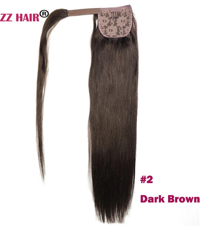 ZZHAIR 100% Human Hair Extensions 16"-26" Magic Wrap Around Ponytail 140g Clip In  Machine Made Remy Horsetail Stragiht