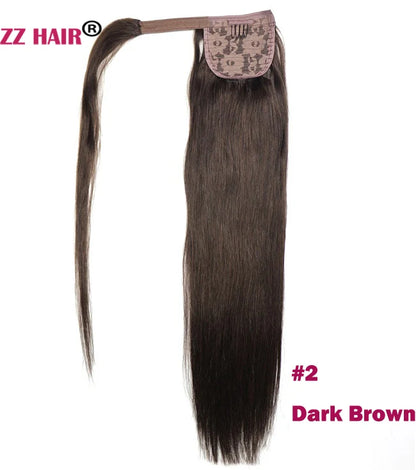 ZZHAIR 100% Human Hair Extensions 16"-26" Magic Wrap Around Ponytail 140g Clip In  Machine Made Remy Horsetail Stragiht