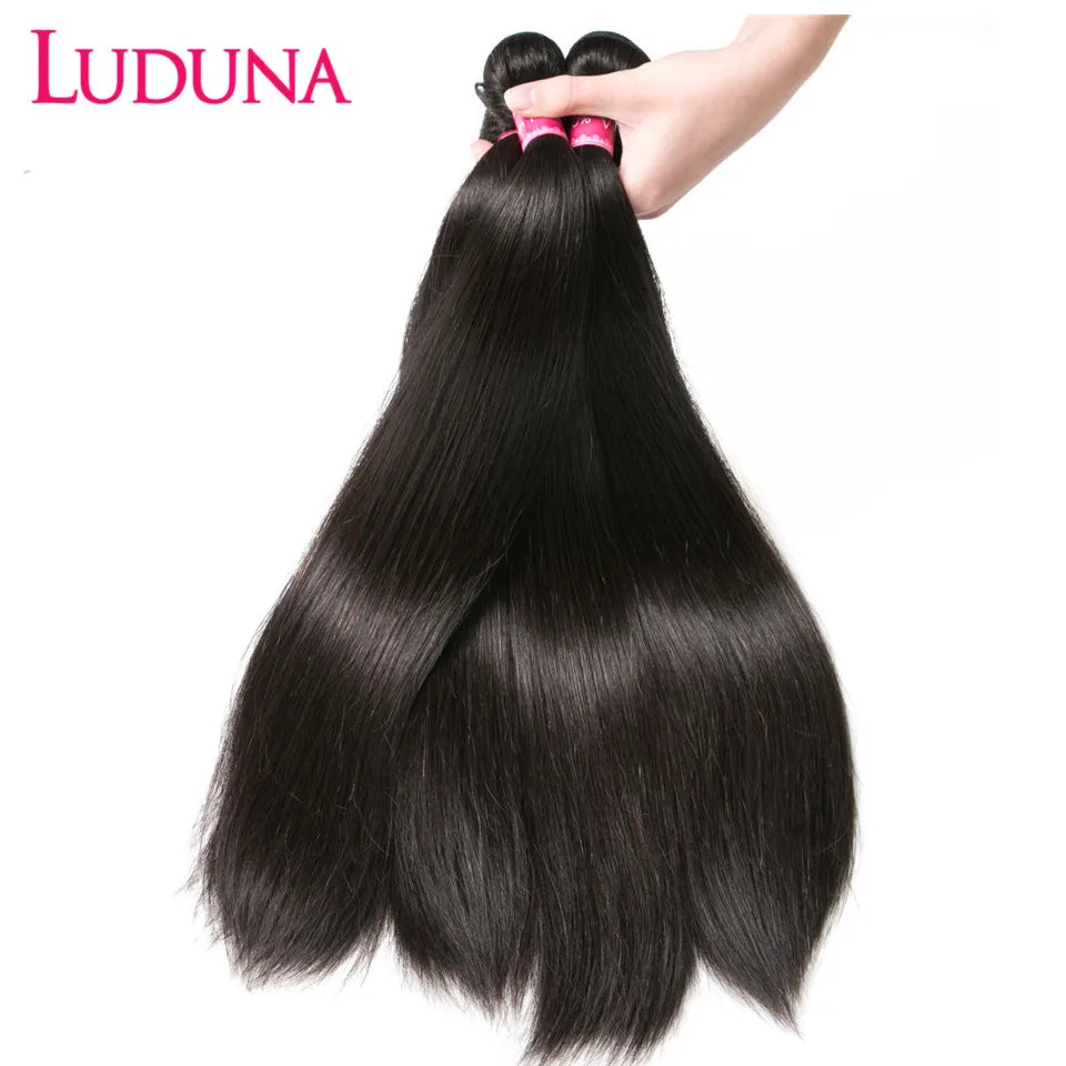 Luduna Straight Bundles Human Hair Brazilian Human Hair Bundles Remy Extensions 1/3/4 Bundle Deal Weave Double Weft Hair Weaving