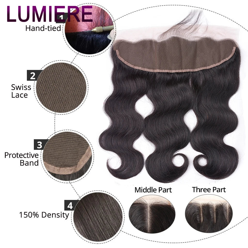 28 32" Body Wave Human Hair Bundle with Closure Frontal HD Transparent Lace Closure And Bundle 100% Virgin Human Hair Extension