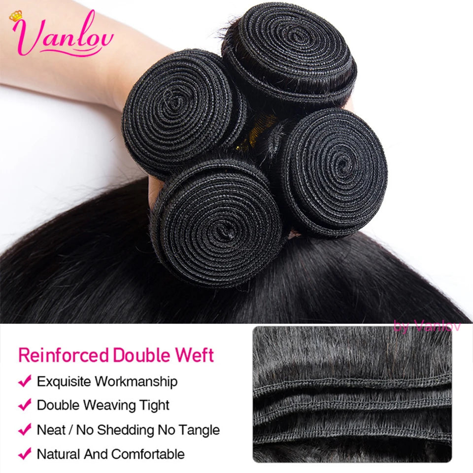 Vanlov Straight Hair Brazilian Straight Human Hair Weave Bundles Natural Black 1/3/4 pcs/lot 100% Human Hair Bundles Remy Hair