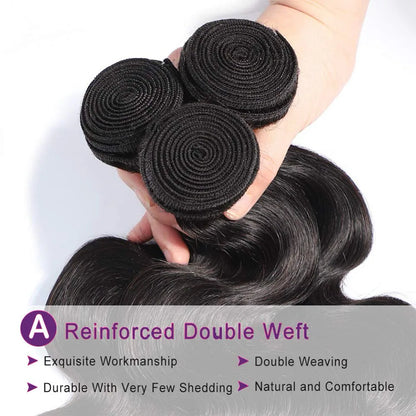 28 32" Body Wave Human Hair Bundle with Closure Frontal HD Transparent Lace Closure And Bundle 100% Virgin Human Hair Extension