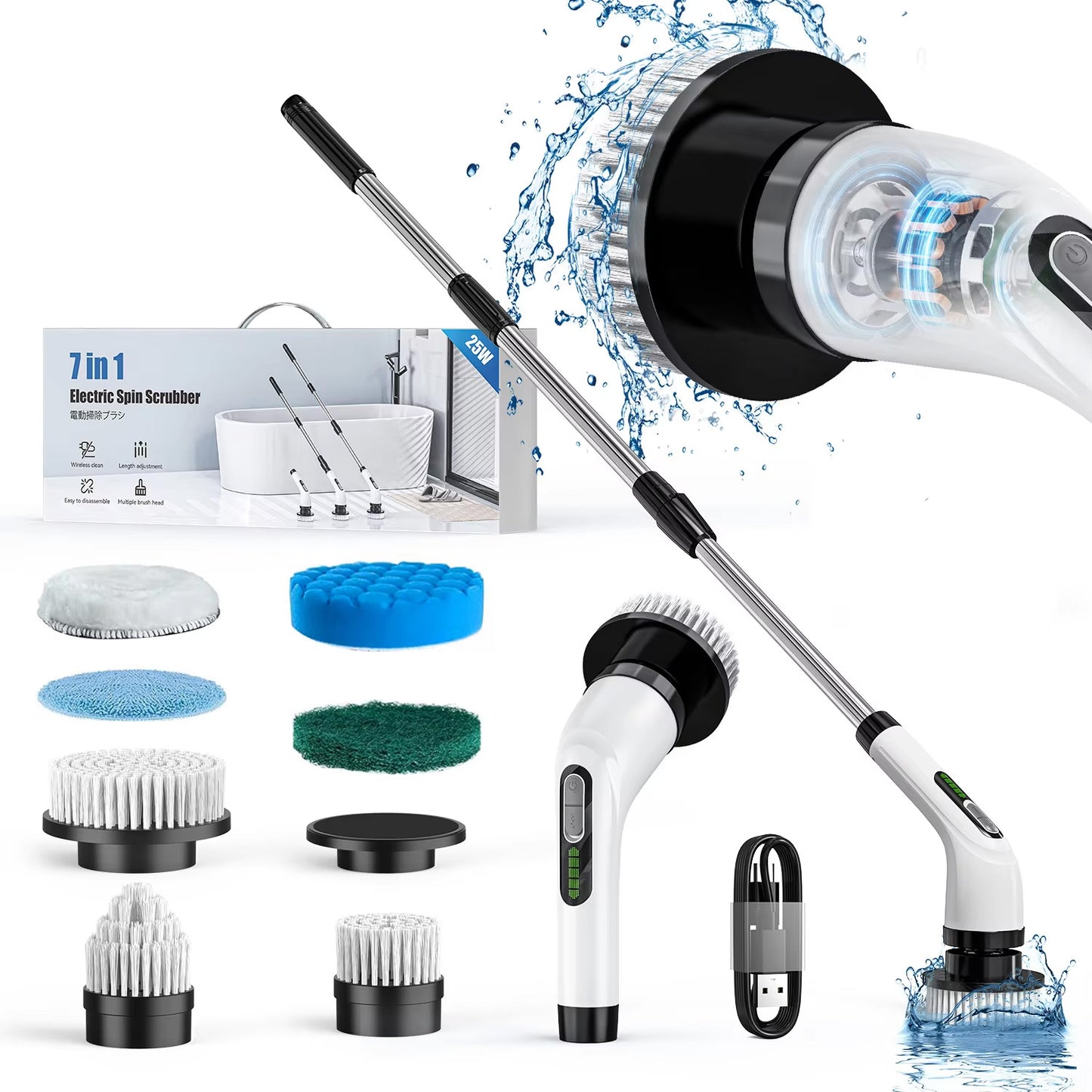 Waterproof Electric Brush Spin Scrubber for Household Use Cordless Design for Bathrooms