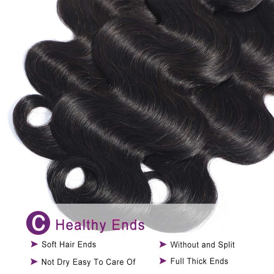 28 32" Body Wave Human Hair Bundle with Closure Frontal HD Transparent Lace Closure And Bundle 100% Virgin Human Hair Extension