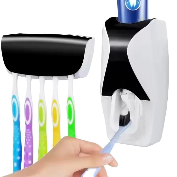 Best-selling Punch-free Automatic Toothpaste Dispenser Wall Adhesive Electric Toothbrush Holder for Household Use Polyester