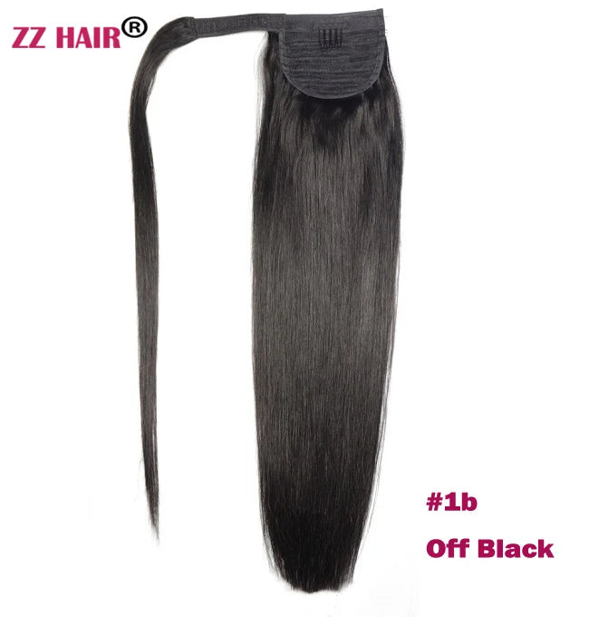 ZZHAIR 100% Human Hair Extensions 16"-26" Magic Wrap Around Ponytail 140g Clip In  Machine Made Remy Horsetail Stragiht