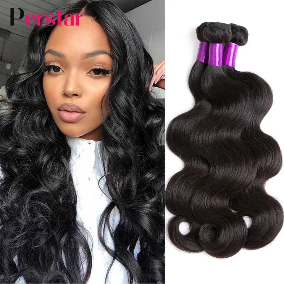 Perstar Body Wave Bundles Human Hair Weave Bundles Brazilian Weave Extensions 1/3/4 PCS Remy Hair Body Wave Extensions 8-28 Inch