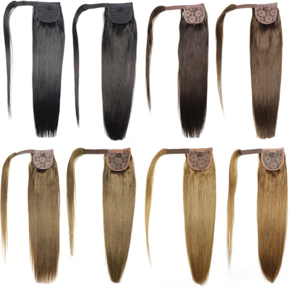 ZZHAIR 100% Human Hair Extensions 16"-26" Magic Wrap Around Ponytail 140g Clip In  Machine Made Remy Horsetail Stragiht