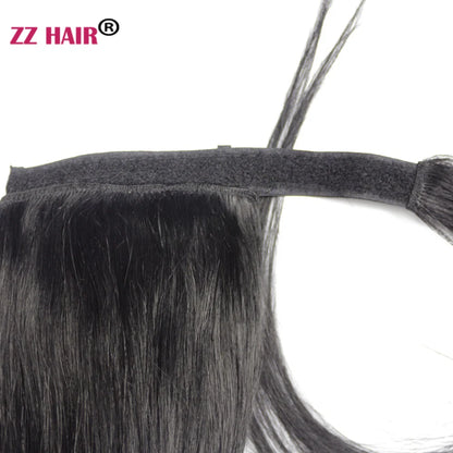 ZZHAIR 100% Human Hair Extensions 16"-26" Magic Wrap Around Ponytail 140g Clip In  Machine Made Remy Horsetail Stragiht