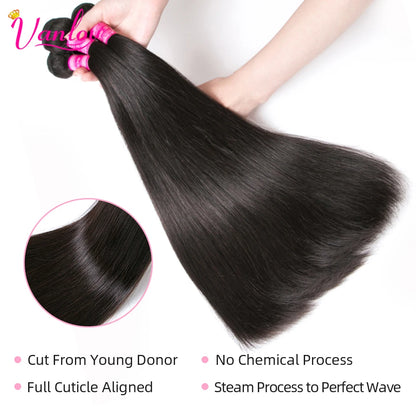 Vanlov Straight Hair Brazilian Straight Human Hair Weave Bundles Natural Black 1/3/4 pcs/lot 100% Human Hair Bundles Remy Hair