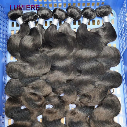 28 32" Body Wave Human Hair Bundle with Closure Frontal HD Transparent Lace Closure And Bundle 100% Virgin Human Hair Extension