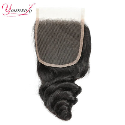 Younsolo Human Hair Loose Wave Bundles With Closure Brazilian Human Hair 3/4 Bundles With Lace Closure Loose wave Hair Extension