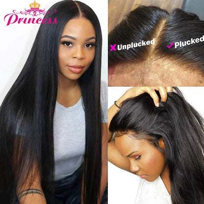 Princess 13x4/13x6 HD Transparent Lace Front Human Hair Wigs PrePlucked 4x4 Closure Wig Brazilian Straight Lace Frontal Wig
