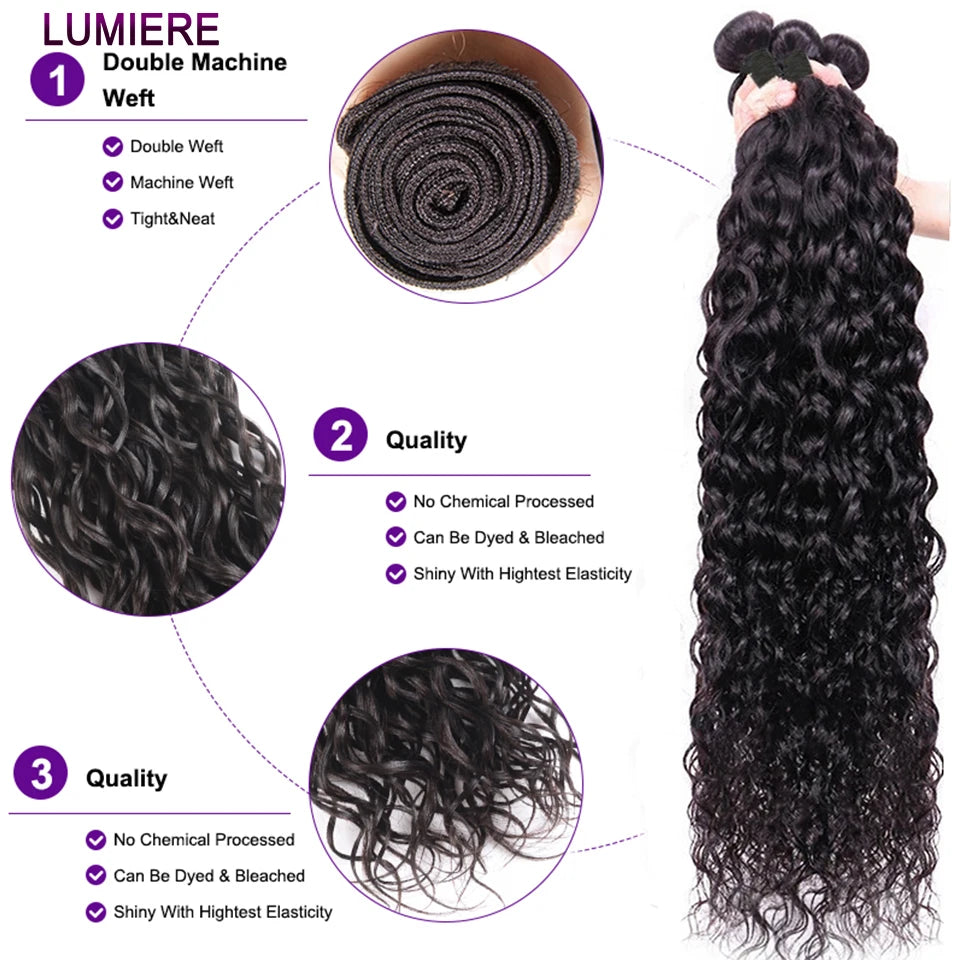 Water Wave Bundle With Closure Wet and Wavy Curly 100% Virgin Raw Jerry Curly Human Hair Bundle With Frontal Hair Extension 18A