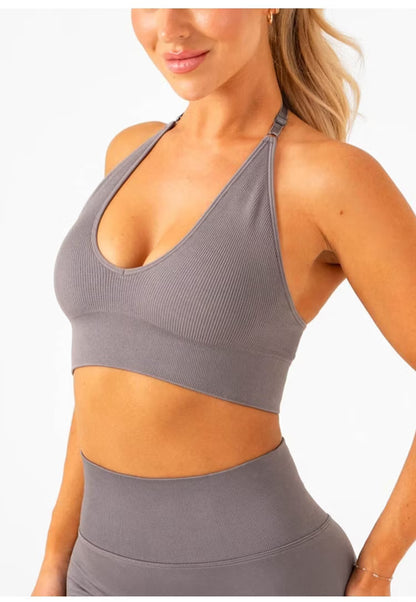 High Impact Running Sports Bra, Breathable Halter Neck & Beautiful Back, Seamless Yoga Fitness Crop Top