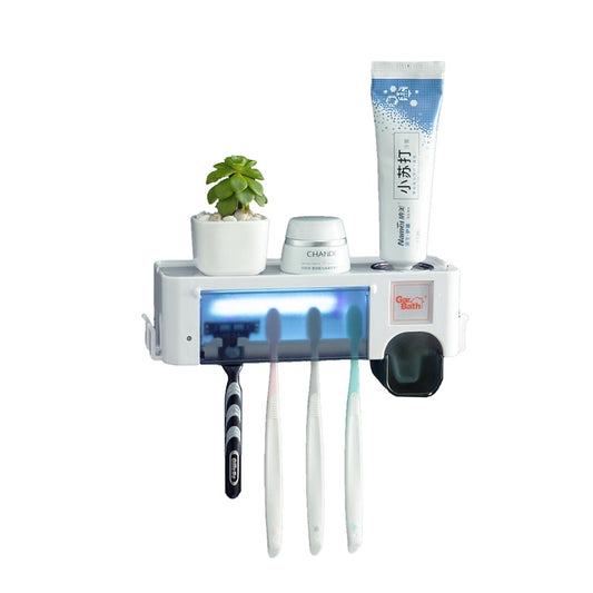 Automatic Toothpaste Dispenser Squeezer Wall Mount and Anti-dust Toothbrush Holder with Sterilization Function